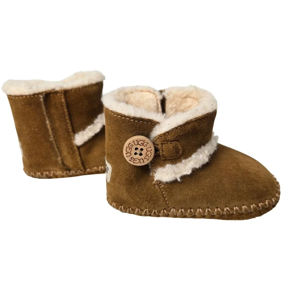 UGG Lemmy II Bootie Size 2/3 Chestnut Suede Sheepskin Infant Boots #1609